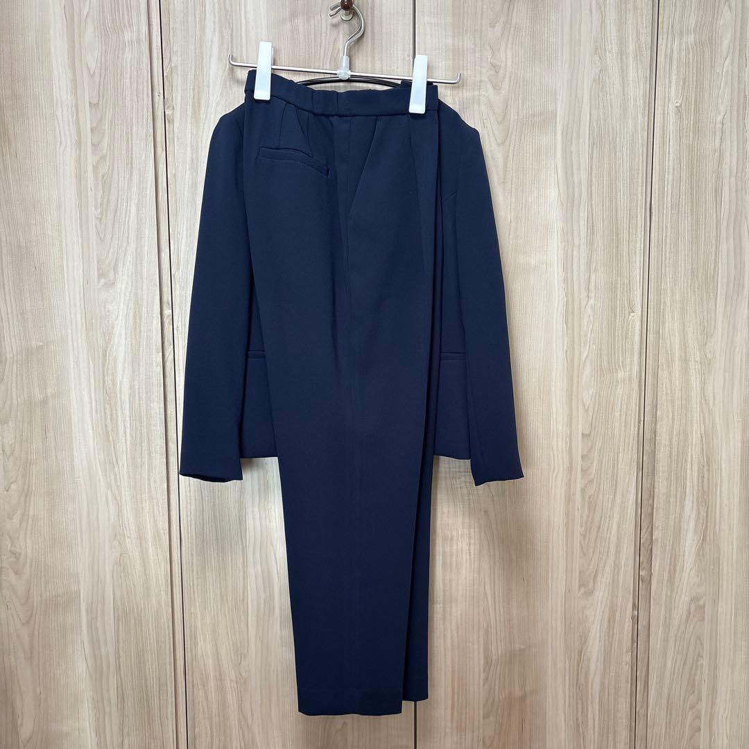 【DOORS】ノーカラーVネックジャケット＆ジョーゼットパンツ セット