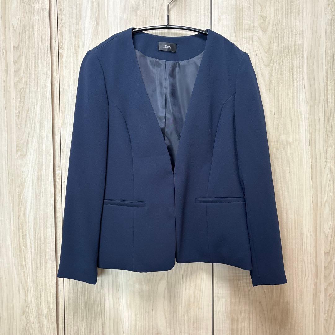 【DOORS】ノーカラーVネックジャケット＆ジョーゼットパンツ セット