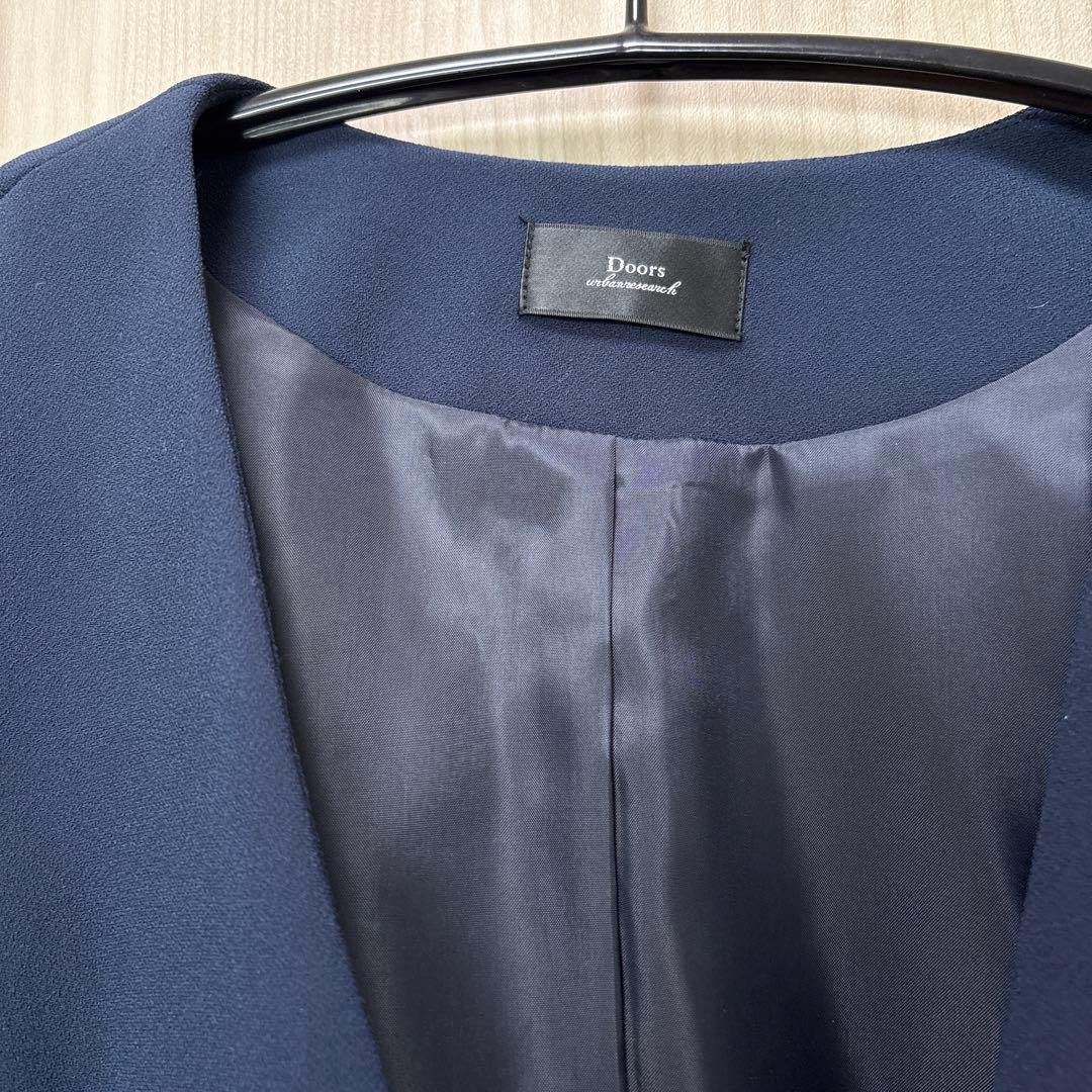 【DOORS】ノーカラーVネックジャケット＆ジョーゼットパンツ セット