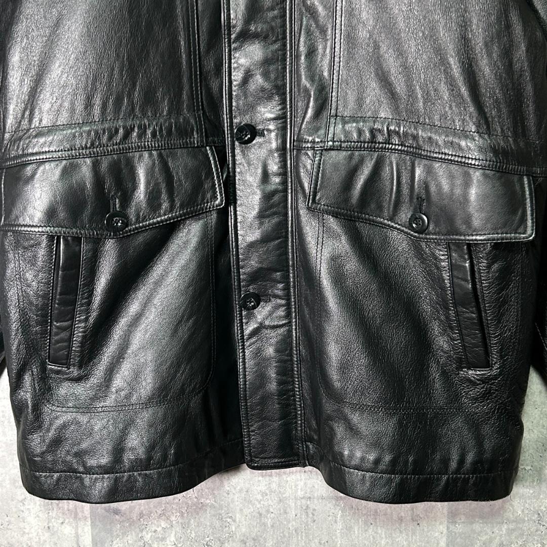 美品 フランス産 羊革 レザー カーコート ジャケット 黒 本革 肩パッドなし