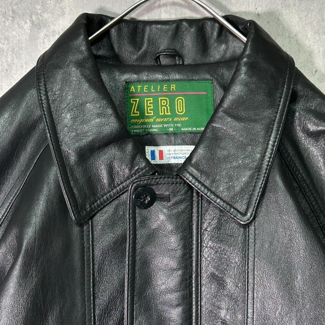 美品 フランス産 羊革 レザー カーコート ジャケット 黒 本革 肩パッドなし