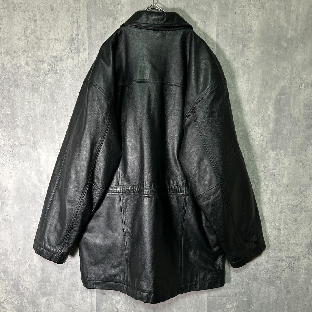 美品 フランス産 羊革 レザー カーコート ジャケット 黒 本革 肩パッドなし