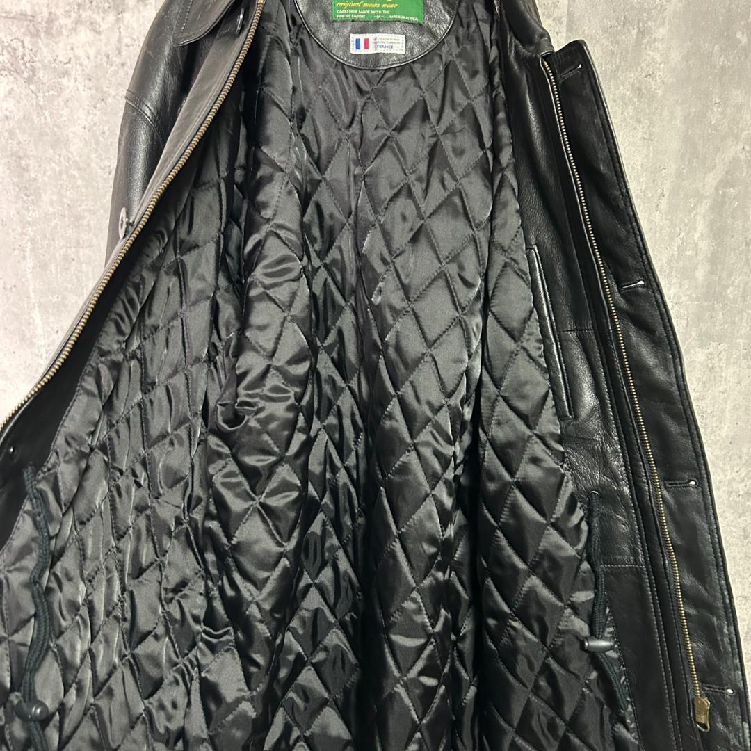 美品 フランス産 羊革 レザー カーコート ジャケット 黒 本革 肩パッドなし