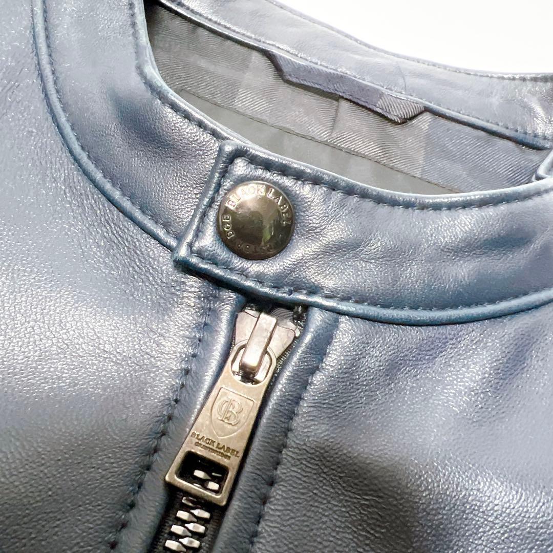 ブラックレーベルクレストブリッジ シングルライダース 羊革 チェック ネイビー