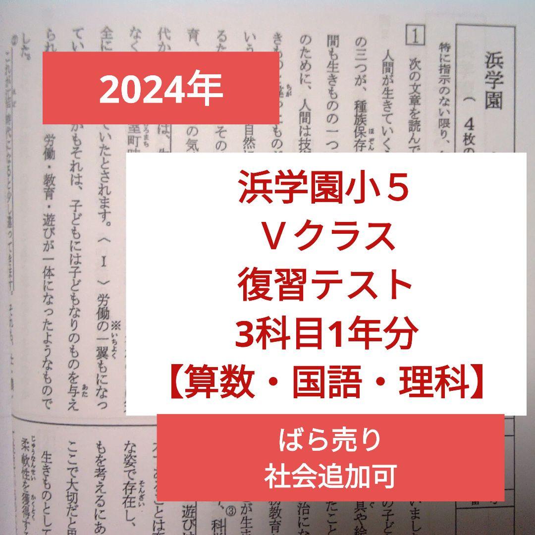 2024年 浜学園 小5 Ｖクラス 3科目1年分 復習テスト 算国理