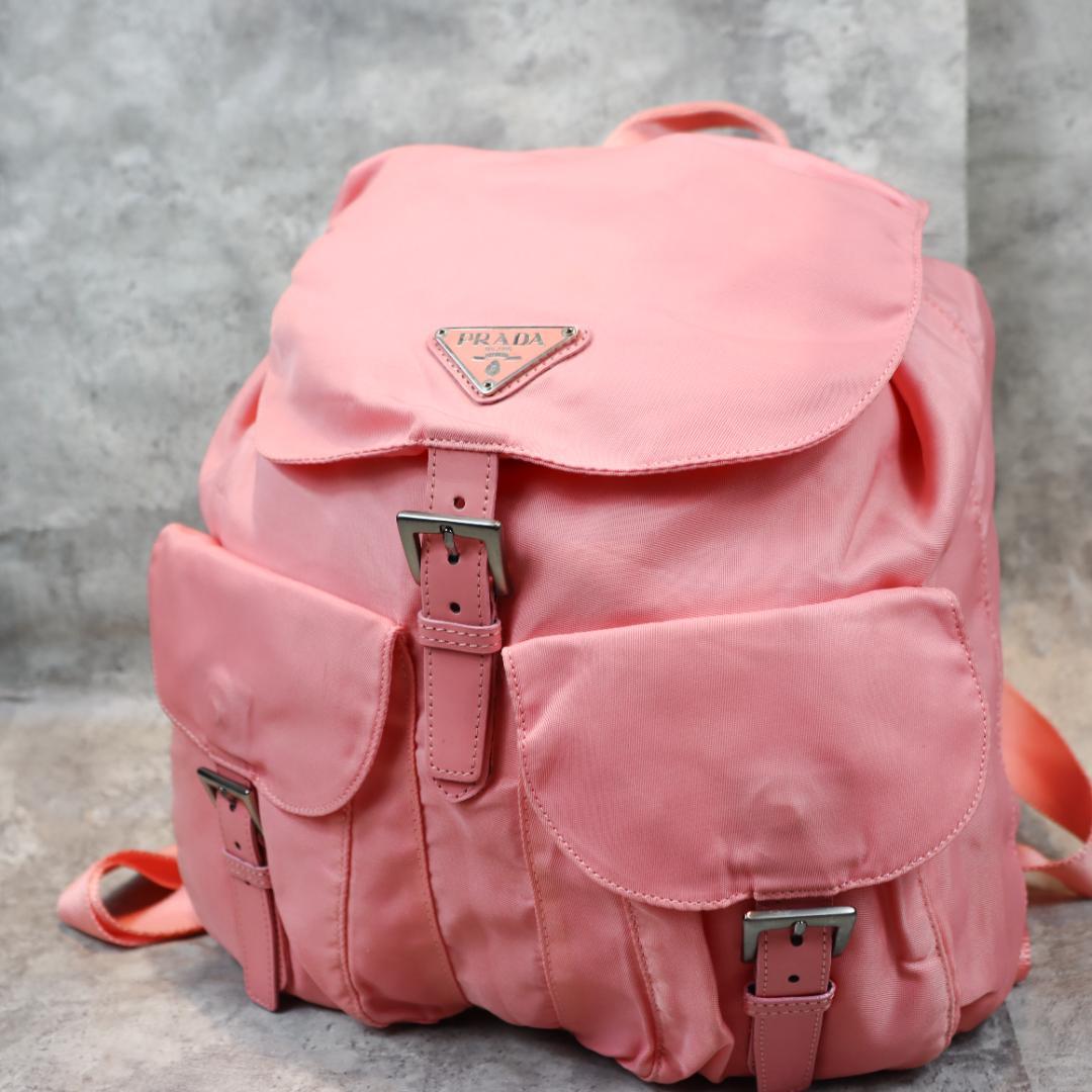 PRADA プラダ ナイロン リュックサック ピンク 三角ロゴプレート