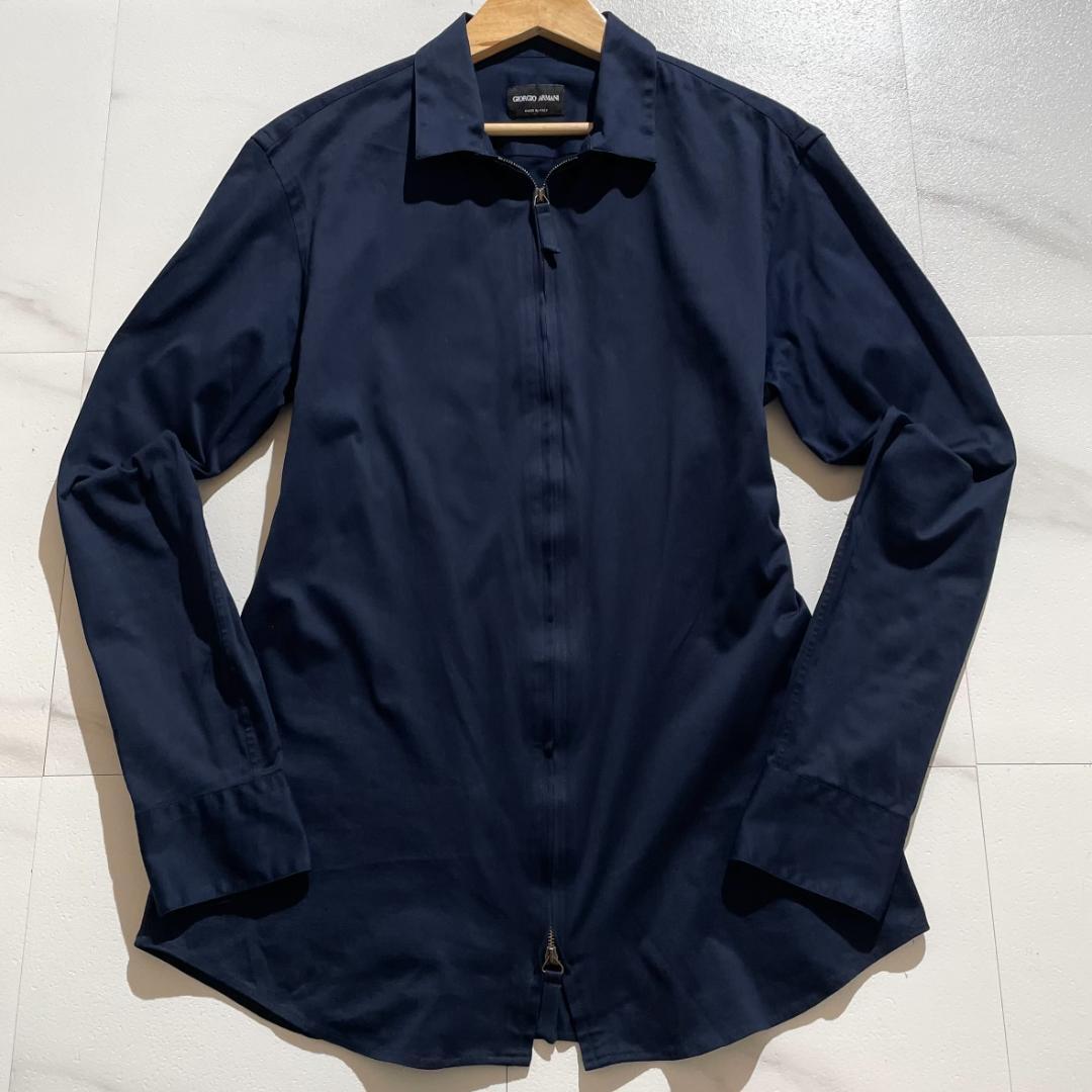 【極美品】ジョルジオアルマーニ 羽織り 長袖シャツ ストレッチ ネイビー