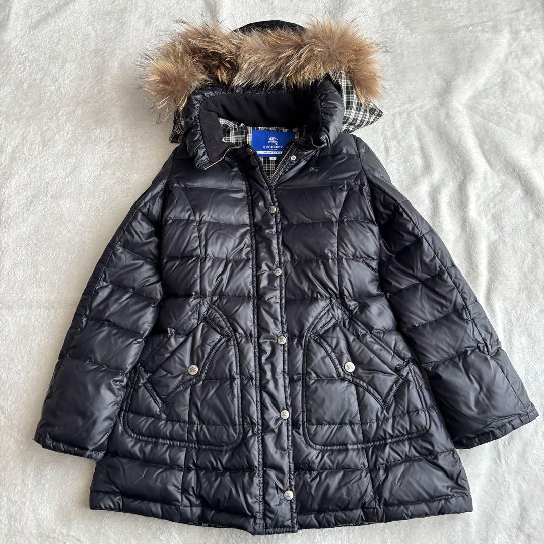 ✨️美品 バーバリーブルーレーベル ダウンコート 黒 M ファー ノバチェック