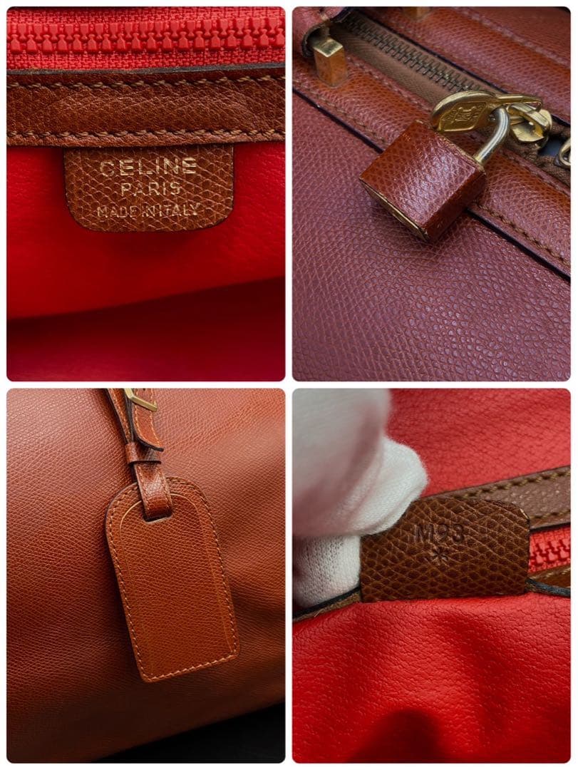 【美品】セリーヌ ボストンバッグ 南京錠 ブラウン レザー 大容量