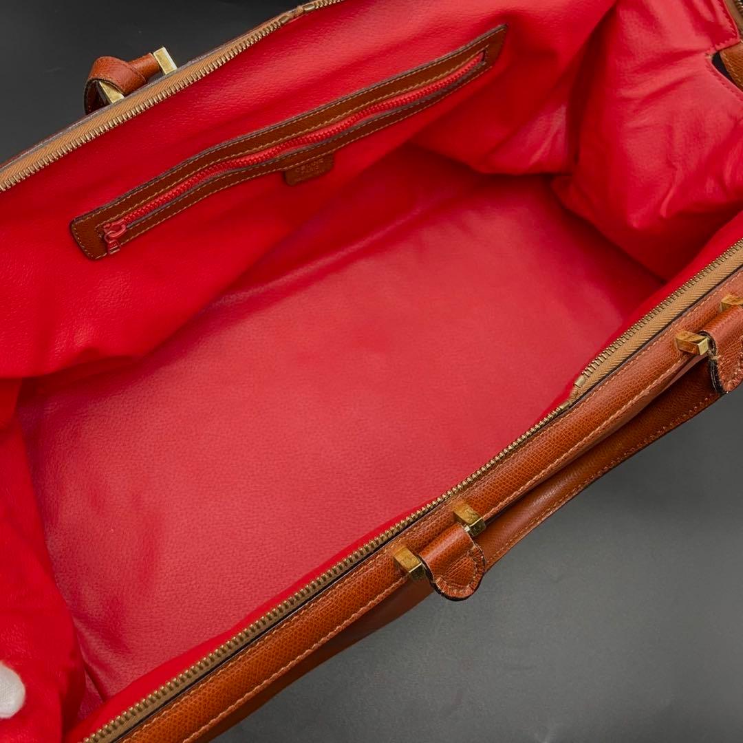 【美品】セリーヌ ボストンバッグ 南京錠 ブラウン レザー 大容量