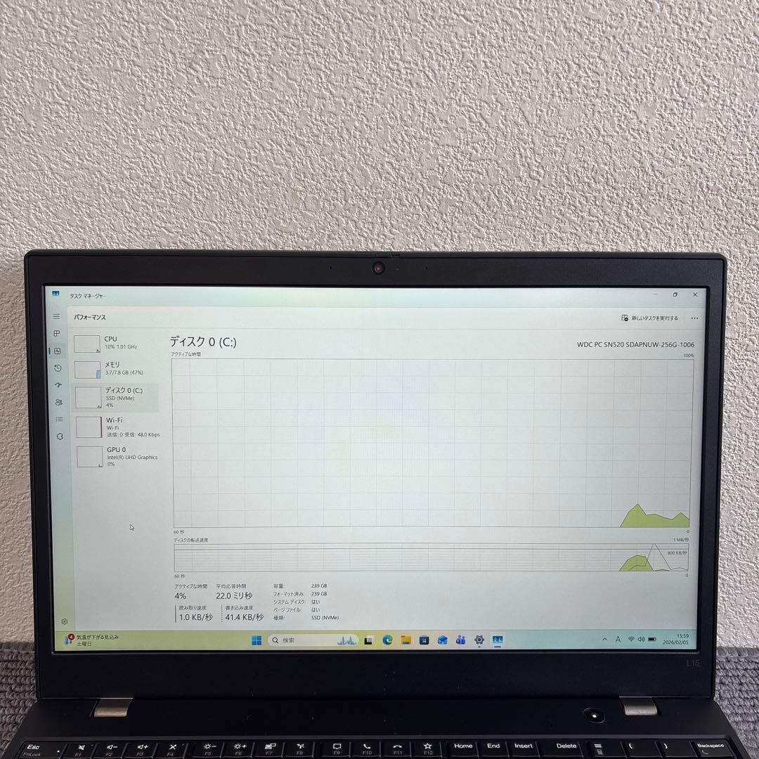 lenovo thinkpad L15 i5-10210U メモリ8GB指紋認証
