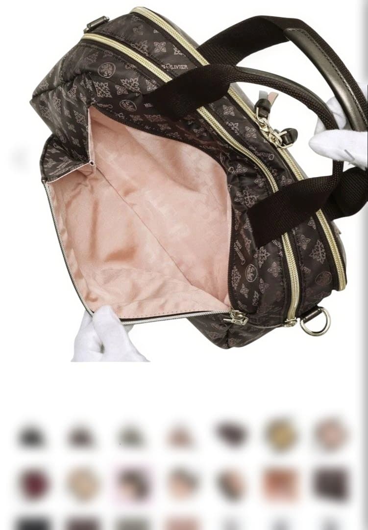 クリスチャン オリビエ撥水ジャガード 2ウェイボストン バッグ＆ベアーチャーム