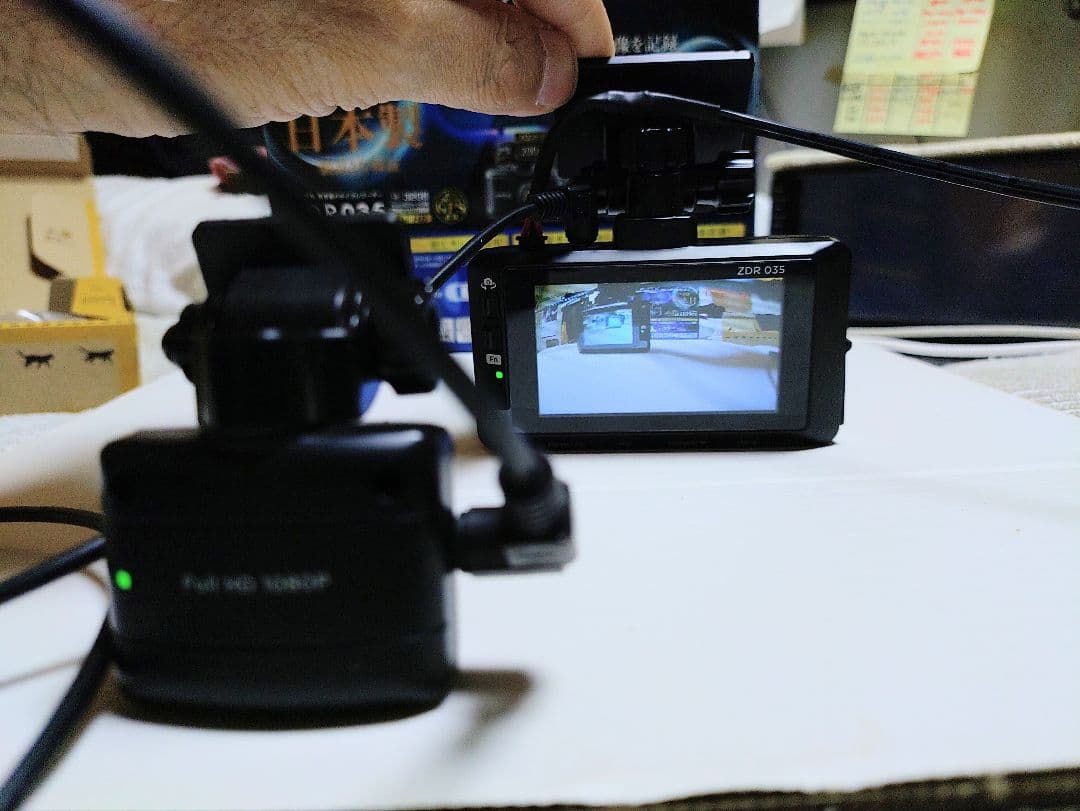 コムテックZDR-035型前後2カメラドライブレコーダー完全作動確認フルセット