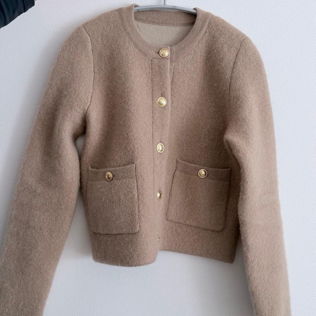 anuans カシミヤブレンドノーカラーニットジャケット2025AW新作