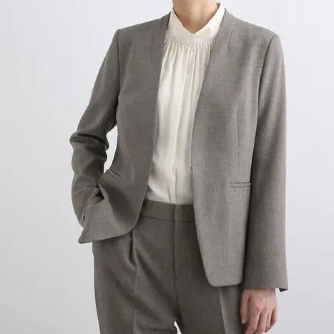 【インディヴィ】セットアップ ウールライク ノーカラージャケット パンツ S/M