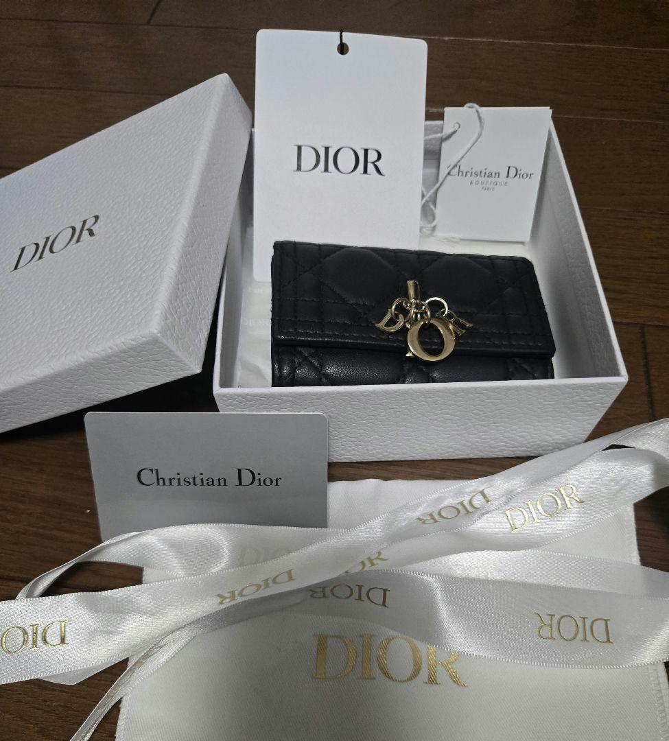 最安値！DIOR 【日本限定】キーケース カナージュラムスキン 黒 ゴールド