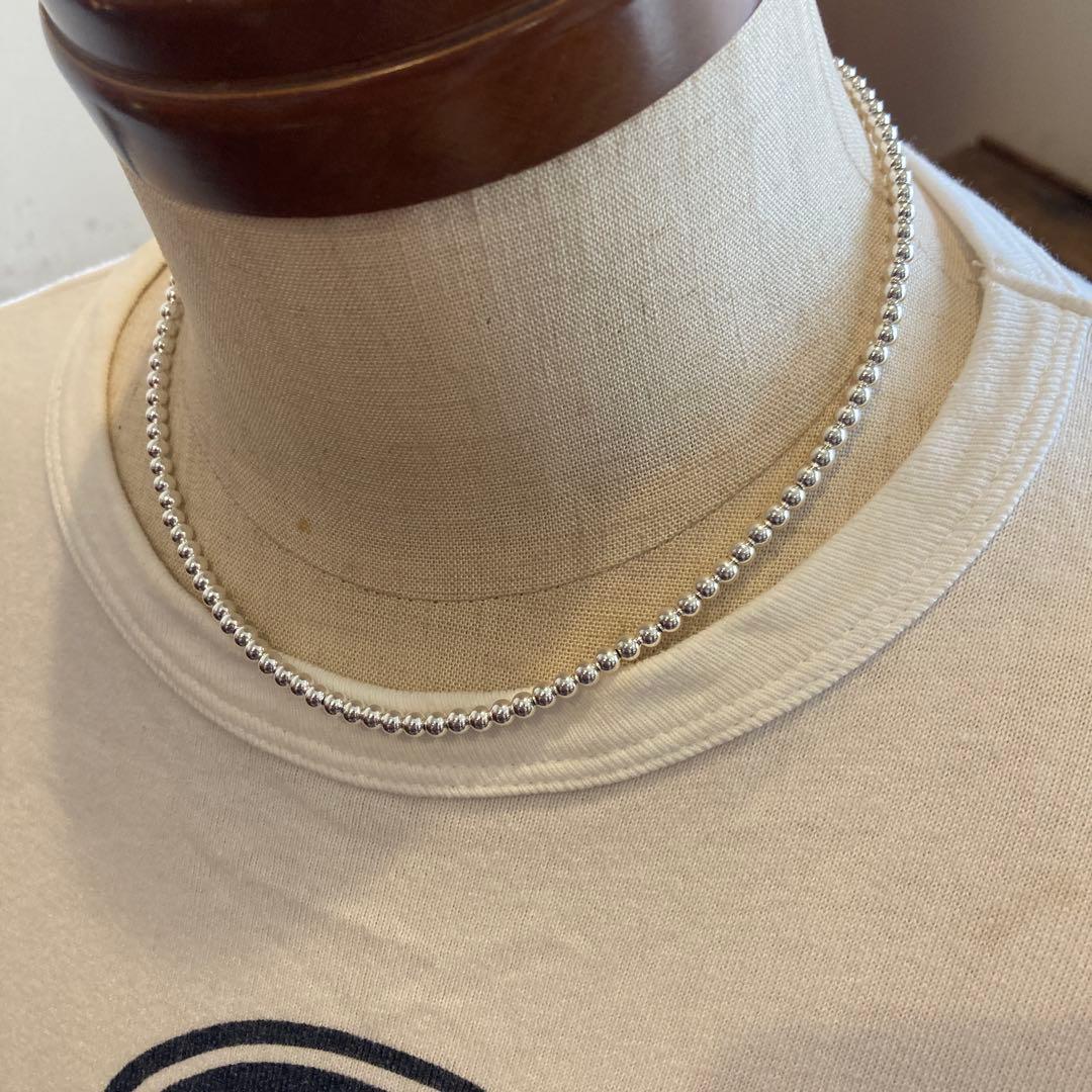 シルバー925製ラウンドビーズネックレス45cmナバホパールボールチェーン