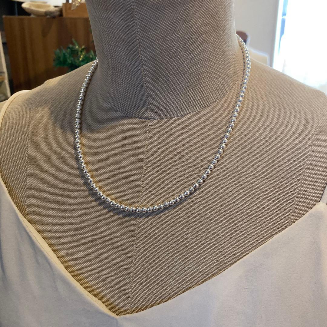 シルバー925製ラウンドビーズネックレス45cmナバホパールボールチェーン