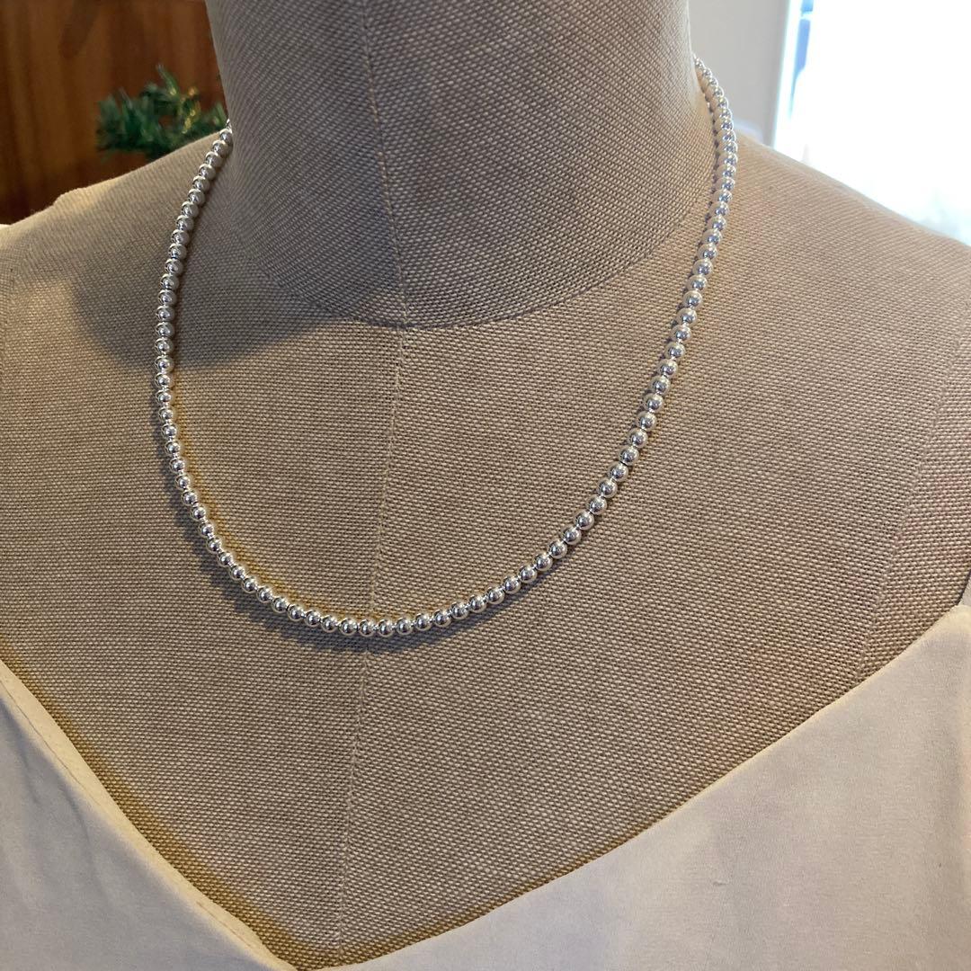 シルバー925製ラウンドビーズネックレス45cmナバホパールボールチェーン