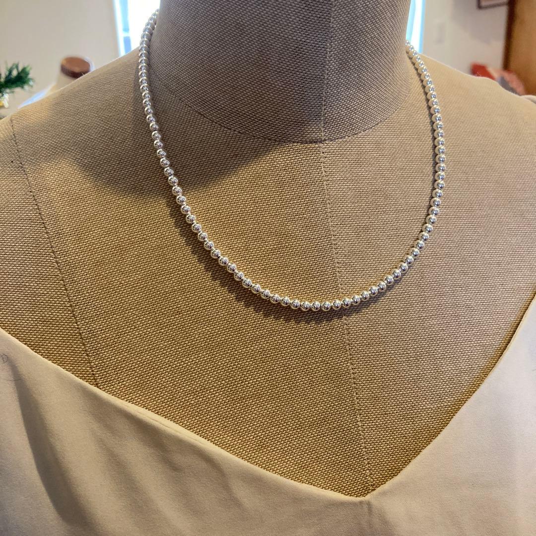 シルバー925製ラウンドビーズネックレス45cmナバホパールボールチェーン