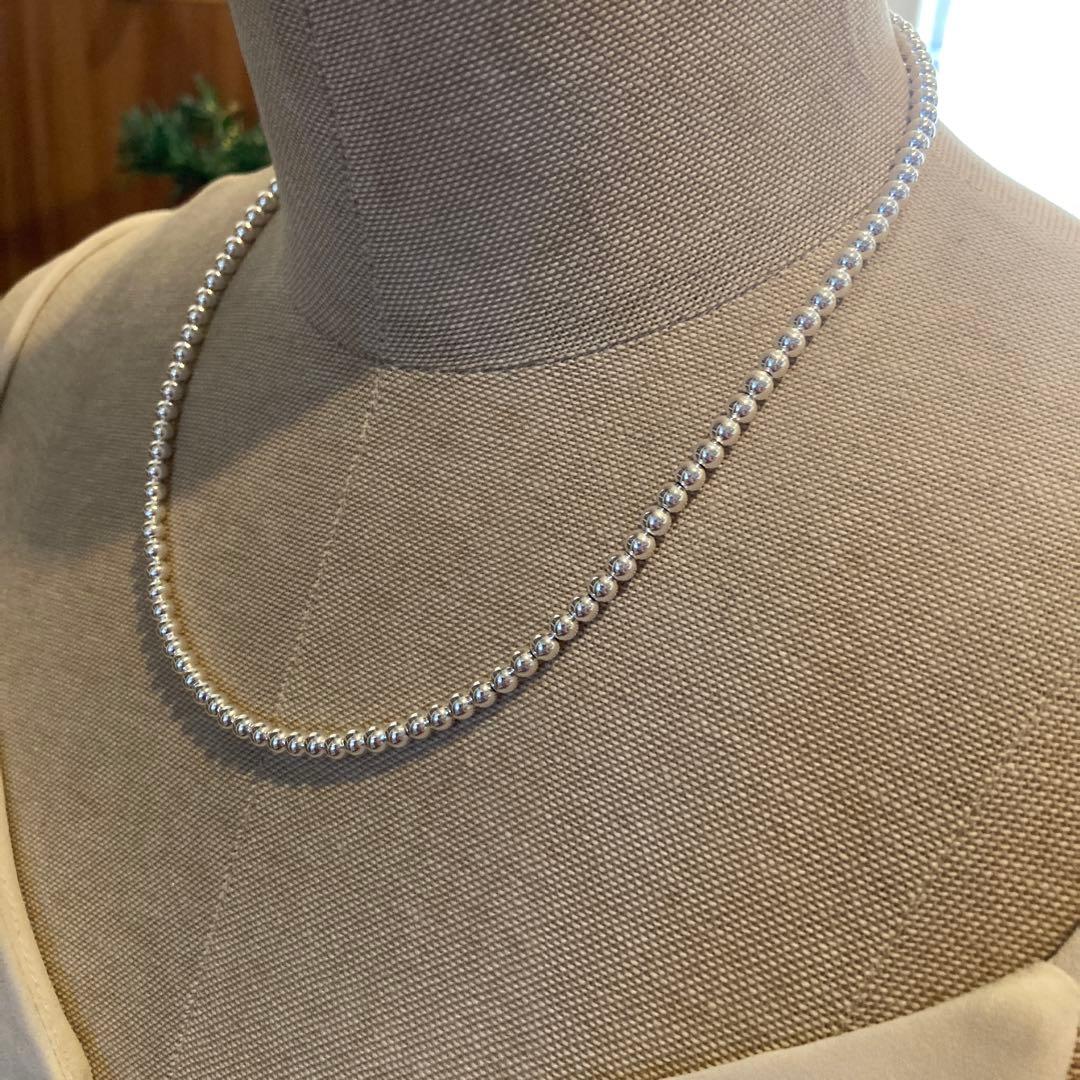 シルバー925製ラウンドビーズネックレス45cmナバホパールボールチェーン