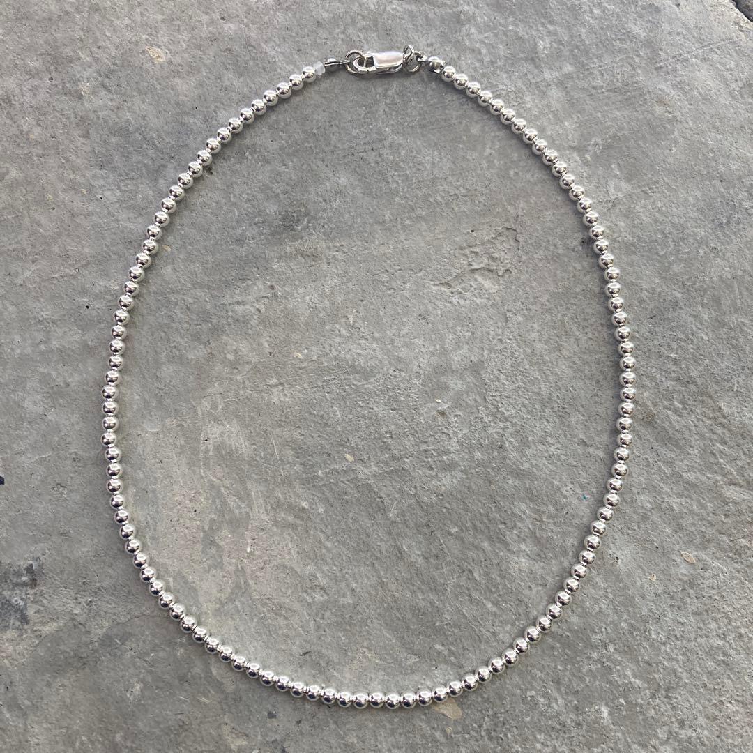 シルバー925製ラウンドビーズネックレス45cmナバホパールボールチェーン