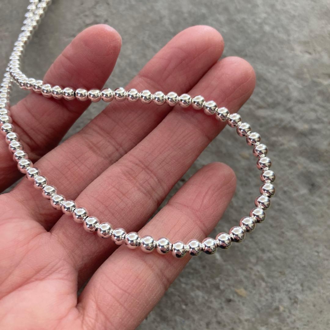 シルバー925製ラウンドビーズネックレス45cmナバホパールボールチェーン