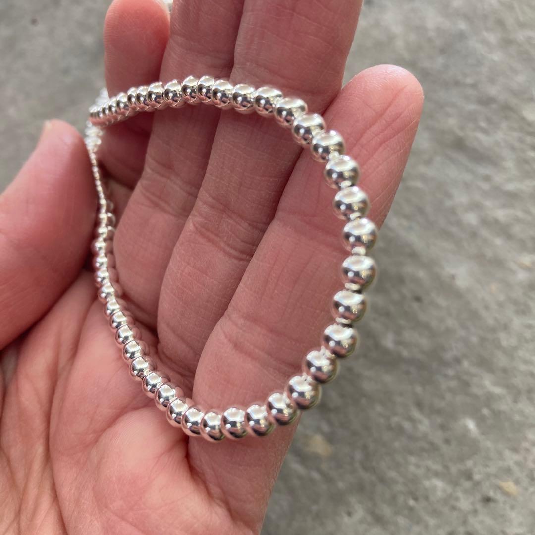 シルバー925製ラウンドビーズネックレス45cmナバホパールボールチェーン