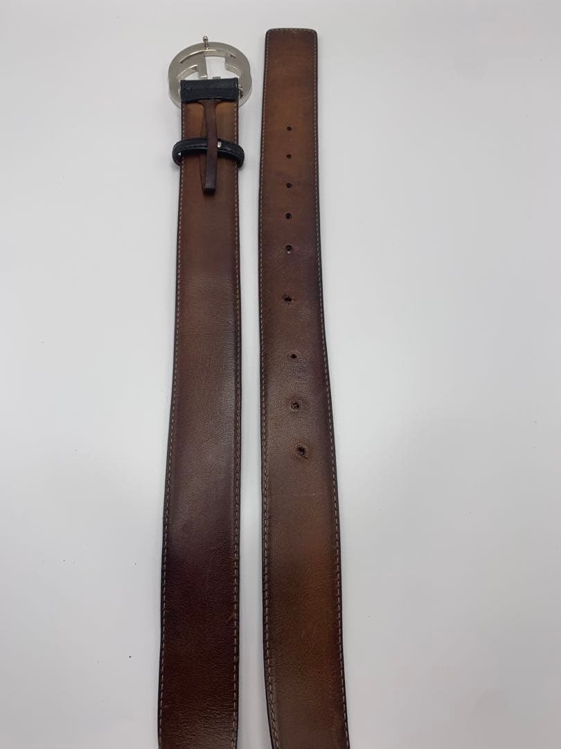 グッチ シマレザー GG インターロッキング ベルト シルバー金具 ブラック