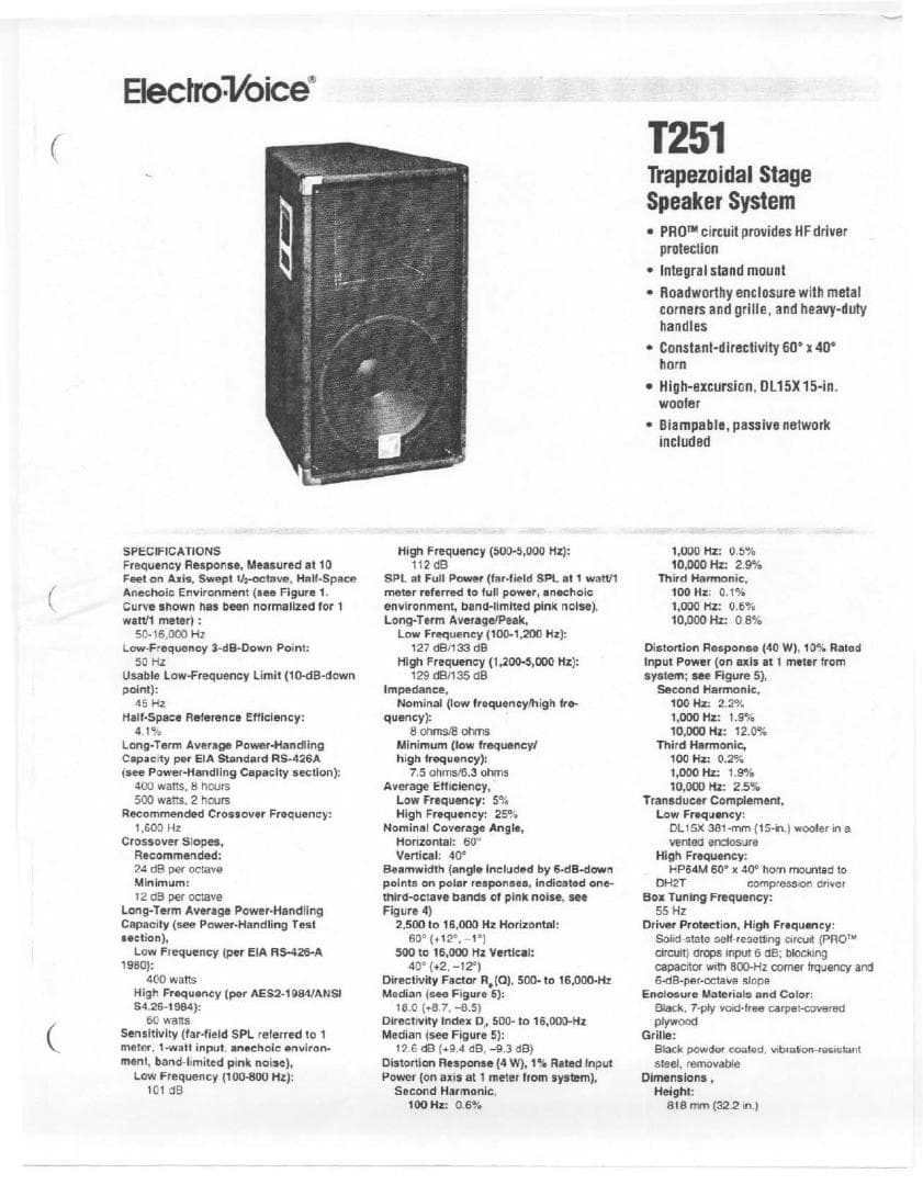 ELECTRO-VOICE T251 フルレンジSRスピーカー 二本セット