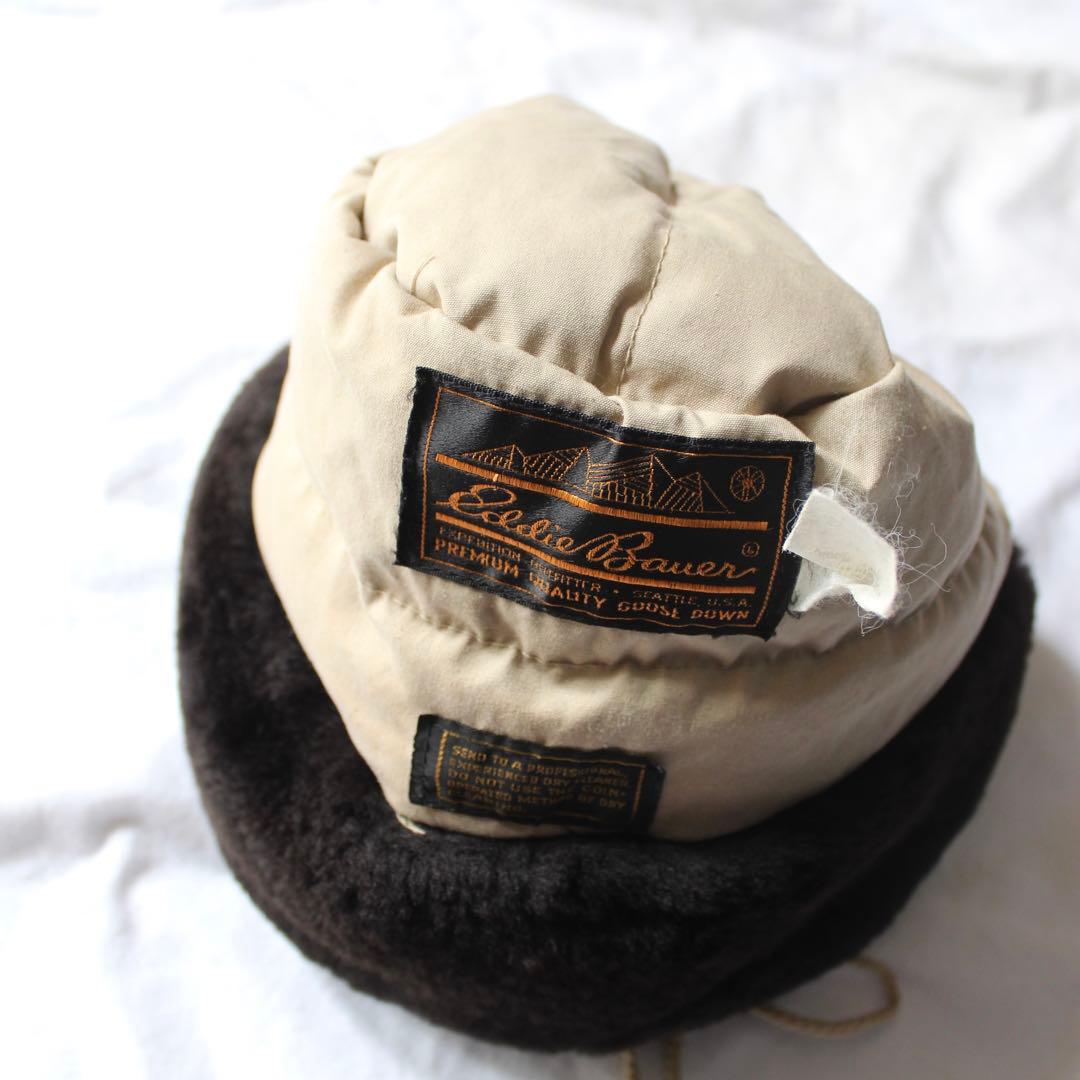 名作 80s Eddie Bauer ダウン フライトキャップ ボア ベージュ