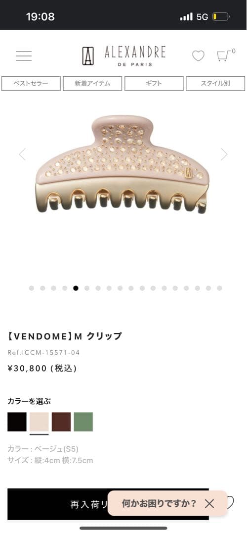 新品　ALEXANDRE DE PARIS 定番ヘアクリップ