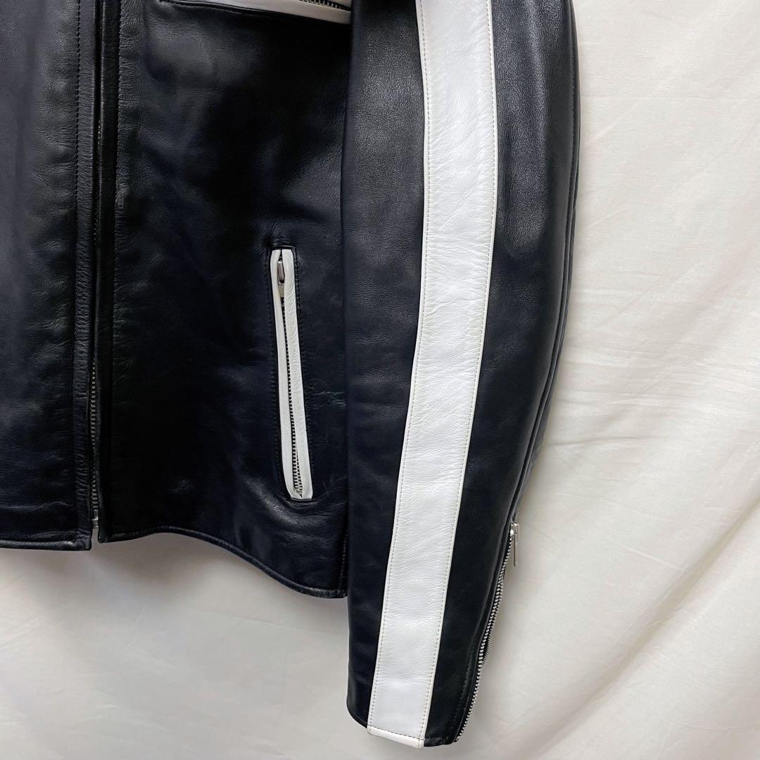 レザージャケット シングルライダースジャケット 革ジャン 切り替え ショート丈