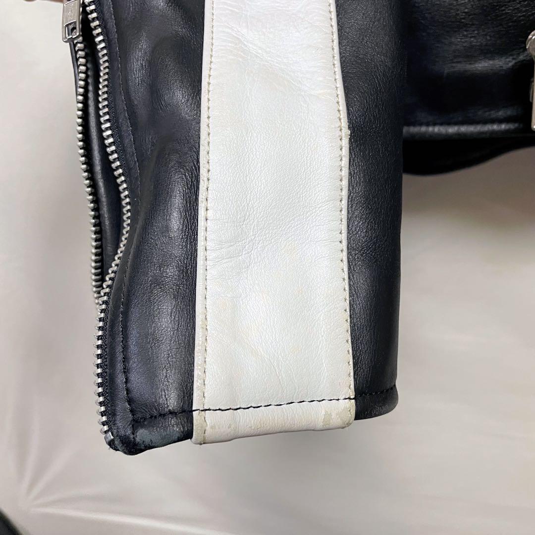 レザージャケット シングルライダースジャケット 革ジャン 切り替え ショート丈