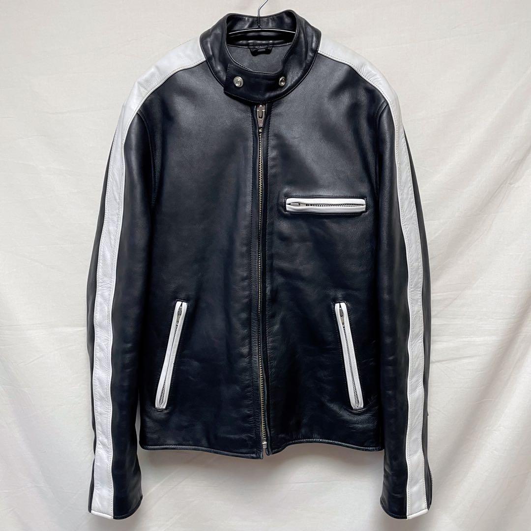 レザージャケット シングルライダースジャケット 革ジャン 切り替え ショート丈