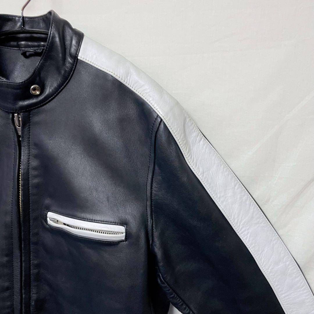 レザージャケット シングルライダースジャケット 革ジャン 切り替え ショート丈