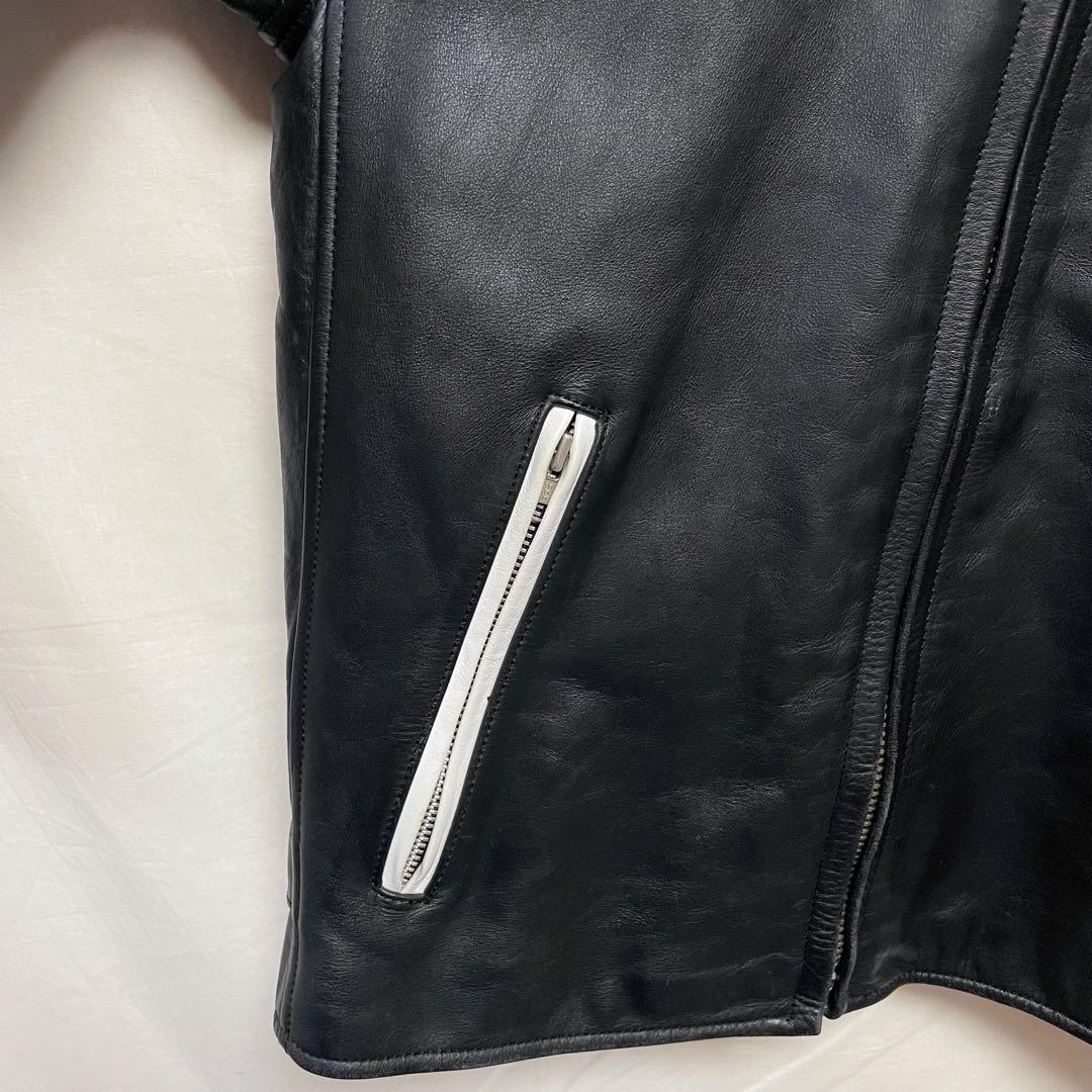 レザージャケット シングルライダースジャケット 革ジャン 切り替え ショート丈