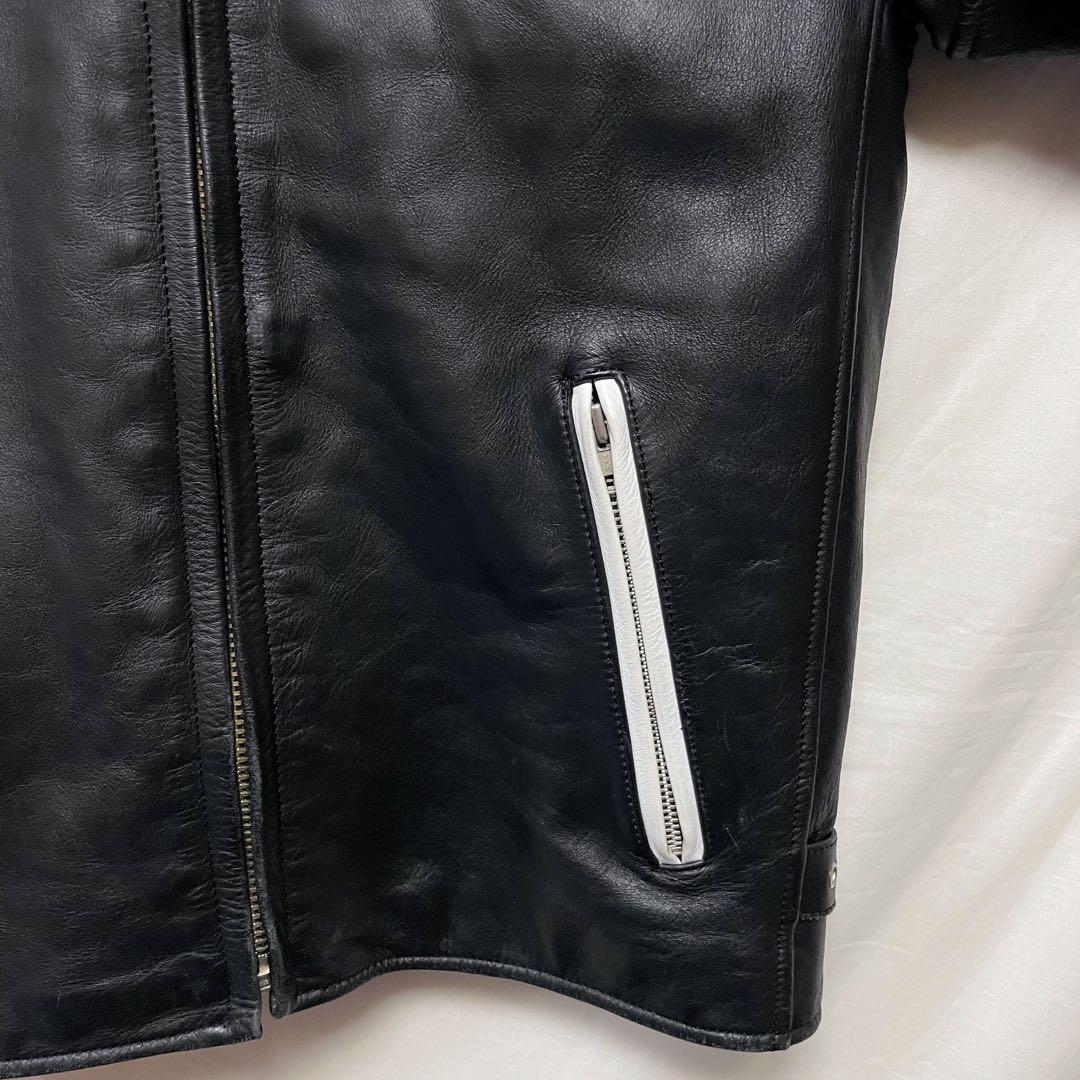 レザージャケット シングルライダースジャケット 革ジャン 切り替え ショート丈