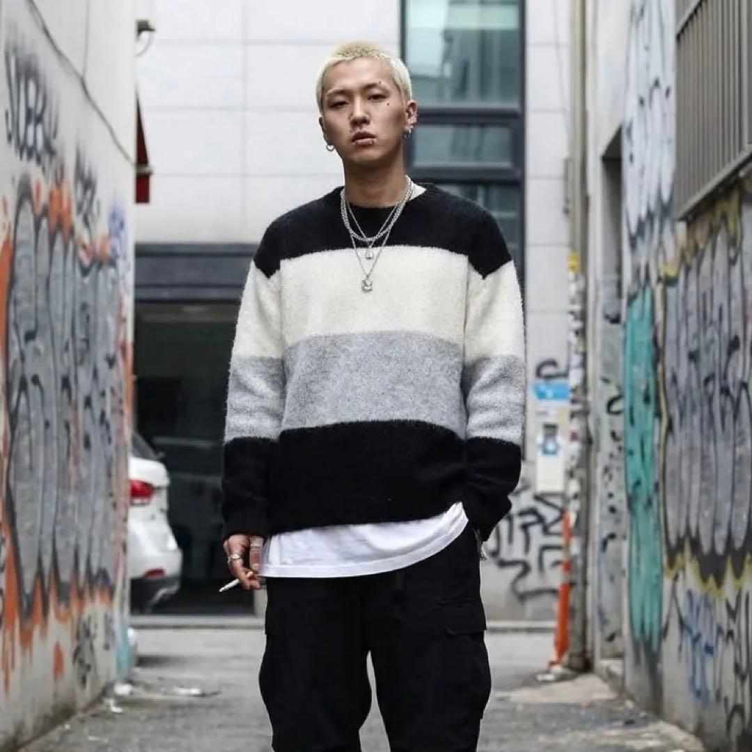 アクネストゥディオズ　モヘア　ウール　ボーダー　ニット　セーター　クルーネック