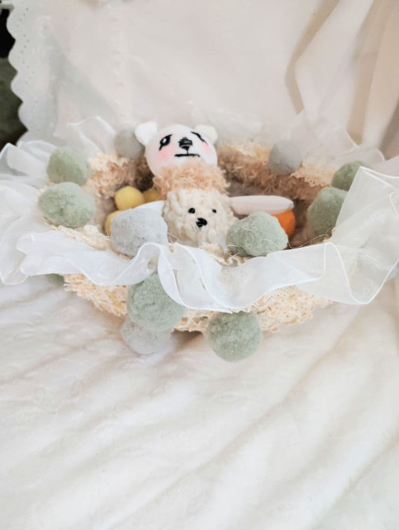 ママ募集❤生後１日子猫ちゃん♡バスケットとクマたん♡アートドール♡ぬいぐるみ♡