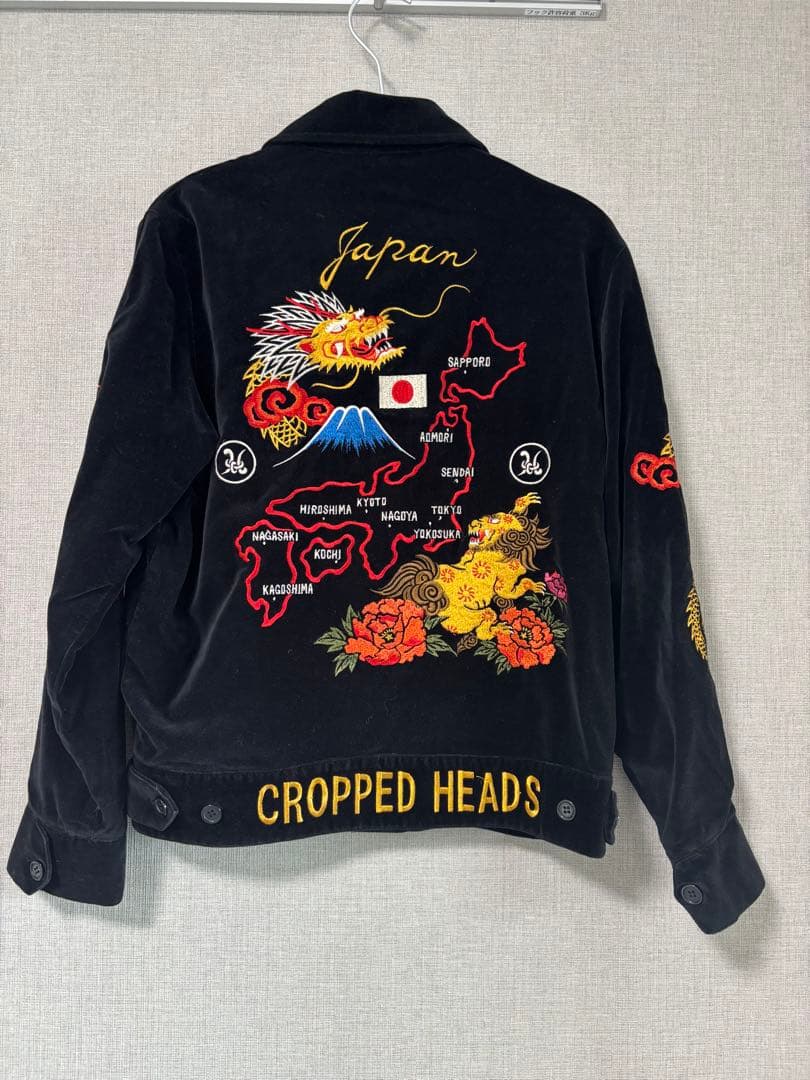 CROPPED HEADS スカジャン M 黒 日本地図 ベロア 古着