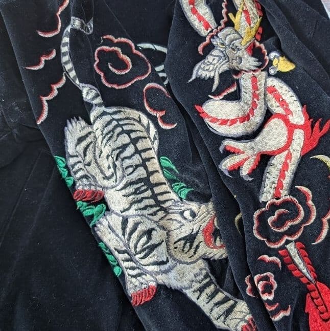 ☆豪華☆別珍 スカジャン リバーシブル ヴィンテージ 龍 虎 回転式ジップ
