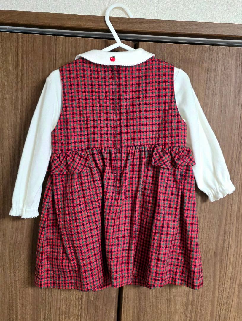 familiar 赤 チェック柄 ワンピース
