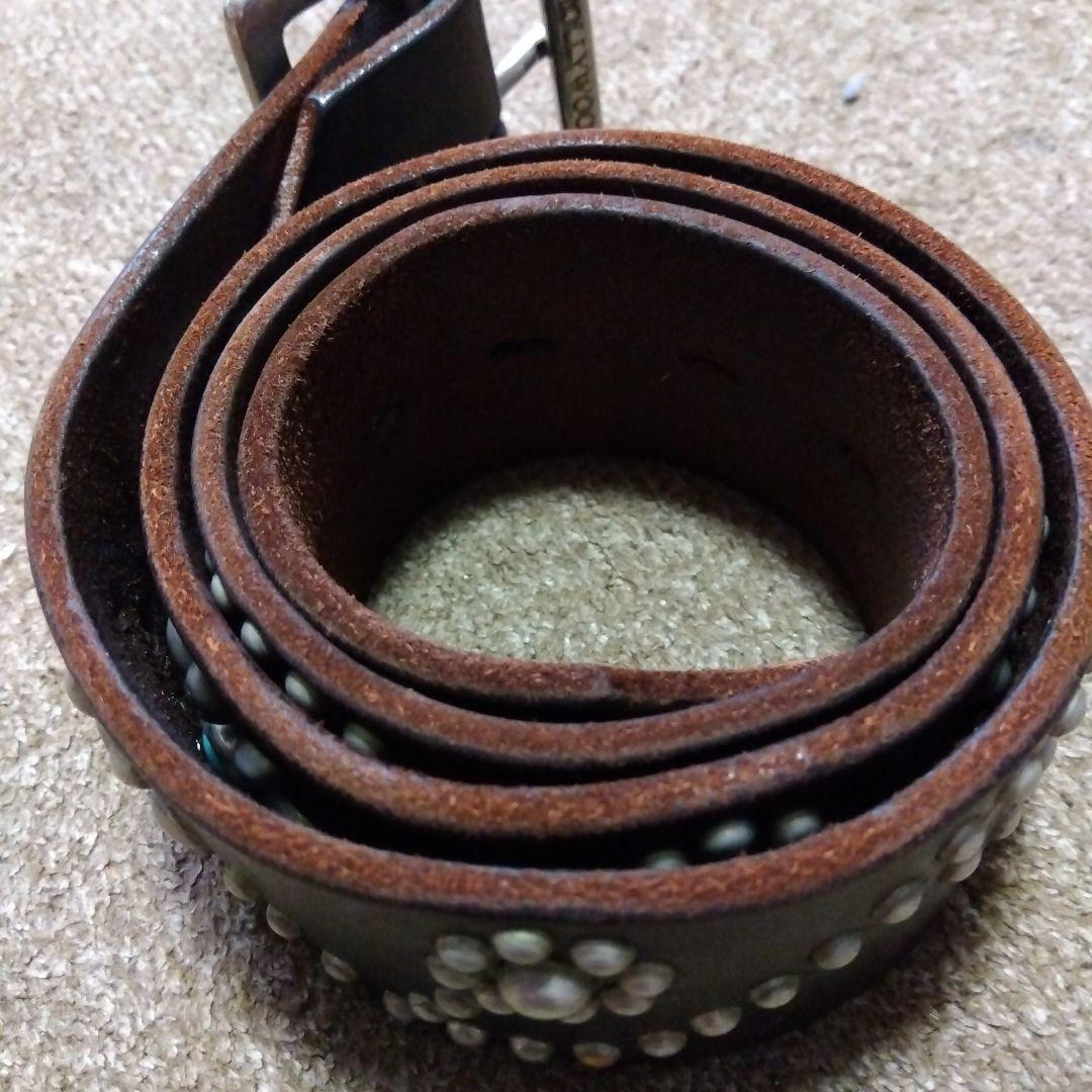 32inch HTC ターコイズ フラワー レザー スタッズベルト ブラウン