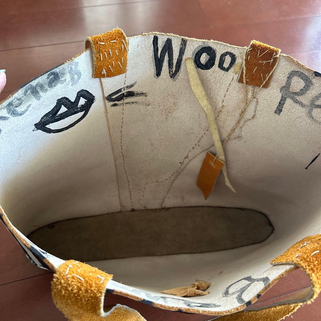 木村ペケさん　白黒ストライプ レザーバッグ１点もの