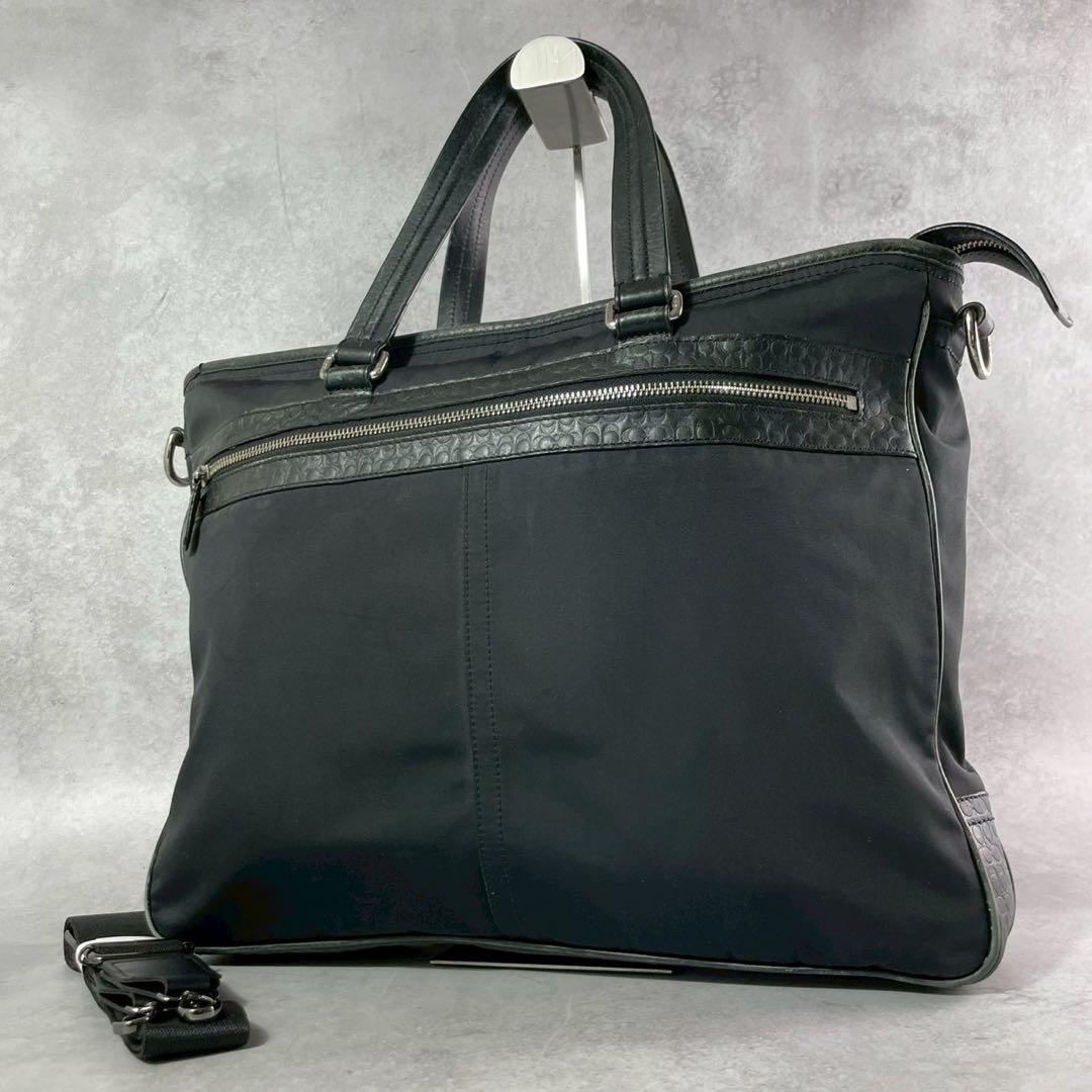 コーチ　2way ビジネスバッグ　ブリーフケース　ナイロン　レザー　ブラック