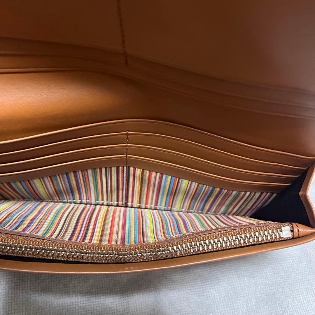 新品　ポールスミス 長財布　財布 キャメル　ストライプ　レザー　本革　牛革