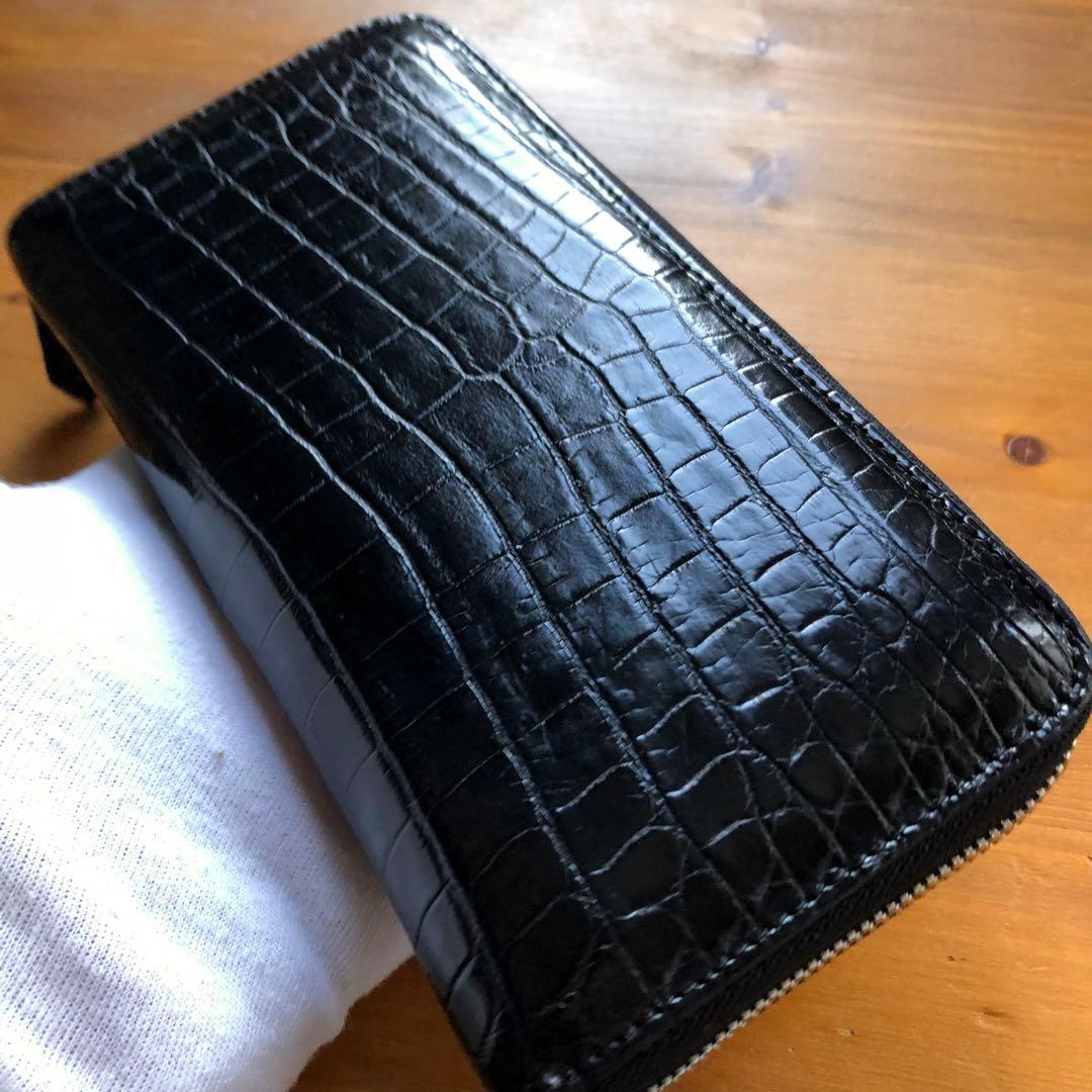 【クロコ1枚革】クロコダイル 最高級長財布 サイフ メンズ ワニ革 レザー