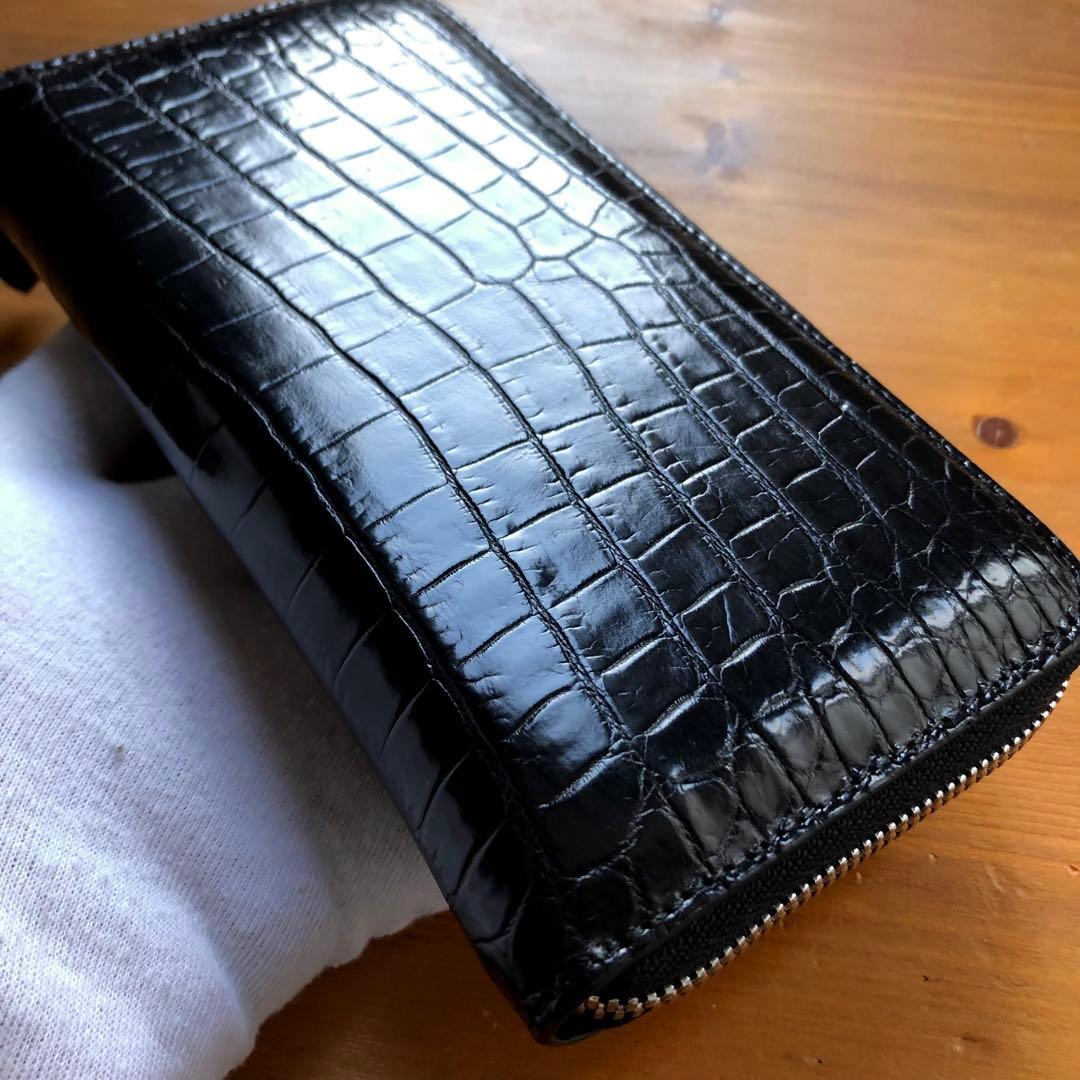 【クロコ1枚革】クロコダイル 最高級長財布 サイフ メンズ ワニ革 レザー