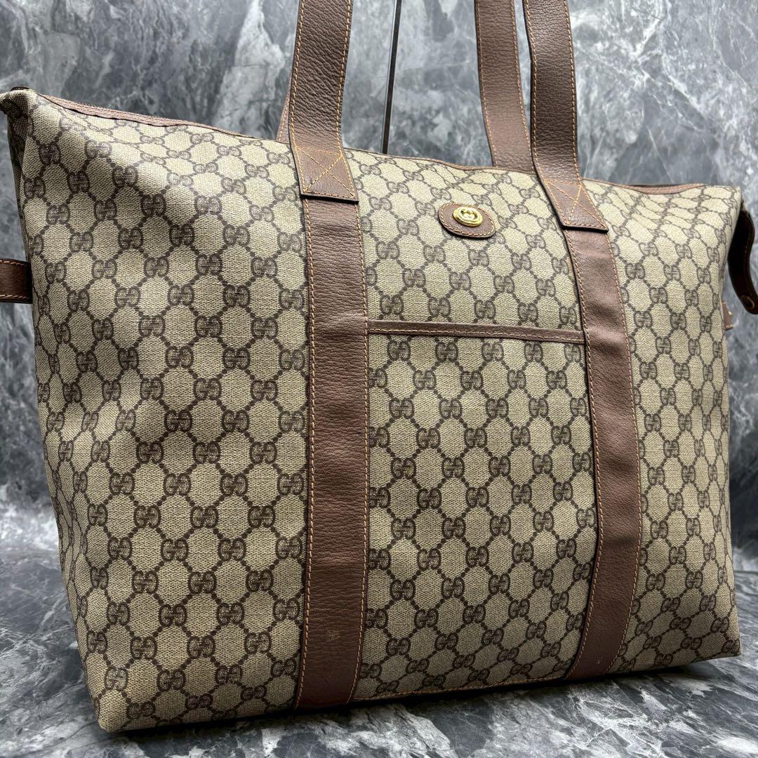 ✨美品✨GUCCI GG ボストンバッグ ブラウン ベージュ レザー ロゴ 金具